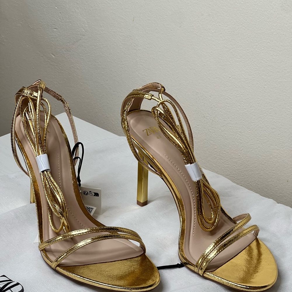 Zara Gold Lace up  Sandals - Picture 11 of 14